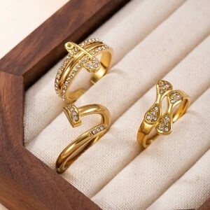 3 pieces 18k gold plated stainless steel Rings